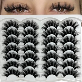 VOCOAK Lashes Mink Wispy Thick Fluffy Lashes Pack 3D Big Faux Mink Dramatic Eyelashes Pack D Curl Long 20mm Strip Fake Eyelashes