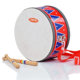 CRAFTEEM Wooden Kids Drum Set for Toddlers - Baby Musical Toy w/Wrist Bells, Drum Sticks & Fun Drum Instrument for Boys & Girls - Educational Christmas Birthday Gift