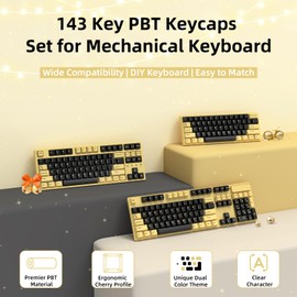 ATTACK SHARK Cherry Profile Double-Shot PBT Keycaps Full Keycap Set for ANSI Mechanical Keyboards. Supports Cherry/Gateron/Kailh/Akko MX Switch - Black Gold Plated (144 Keys)