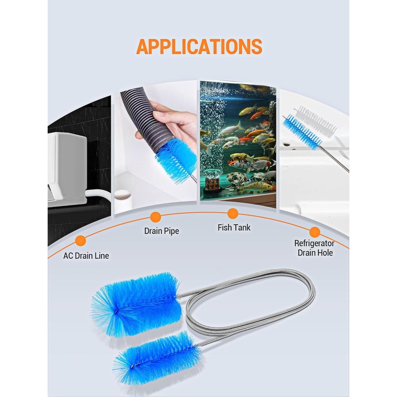 66" Flexible Drain Brush Tool with Large Brush Head and