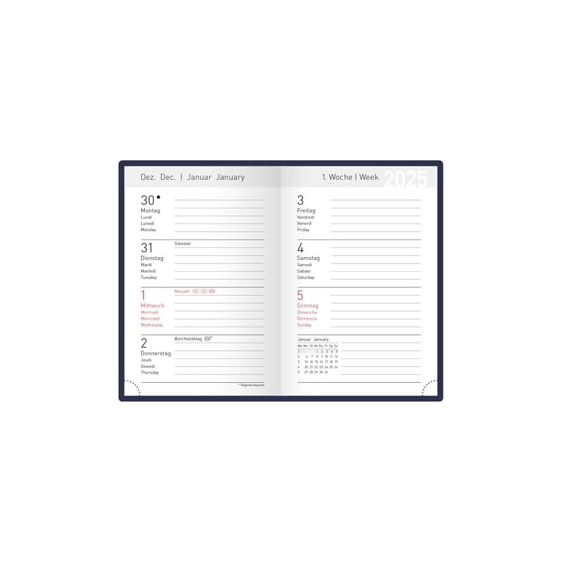 Idena 11155 Pocket Diary DIN A7 2025, 1 Week on