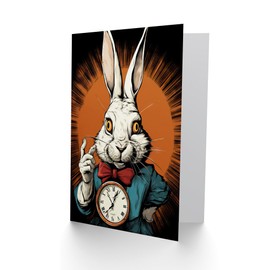 Artery8 Alice in Wonderland White Rabbit I'm Late for Him or Her Man Woman Birthday Thank You Congratulations Blank Art Greeting Card