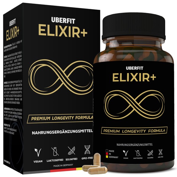 UberFit® ELIXIR+ Longevity - Kapseln [PREMIUM-QUALITÄT] - mit Resveratrol 490mg,