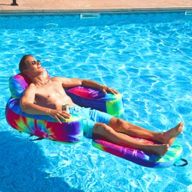 Freetime Fun Pool Lounger Inflatable Pool Floats - Pool, Lake, River Floating Lounge Chair Heavy Duty Fabric Pool Raft 2in1 Convertible Chair - Tie-Dye (1 Pack)