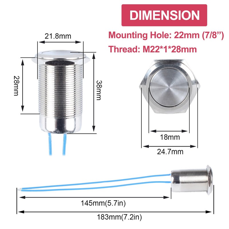 DMWD 22mm Waterproof IP67 Metal Latching Push Button Switch Heavy