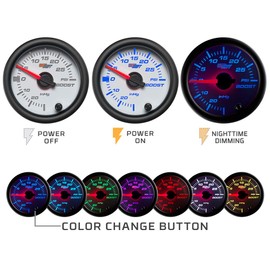 GlowShift White 7 Color 100 PSI Fuel Pressure Gauge Kit - Includes Electronic Sensor - White Dial - Clear Lens - for Car & Truck - 2-1/16" 52mm