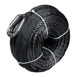 3/8 Inch x 95' GRAY Synthetic Winch Line Cable Rope 20000LBs+ Sheath Thimble Recovery Replacement ATV UTV Truck Boat