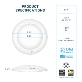 PARMIDA (4 Pack) 5/6 Inch Dimmable LED Disk Light Surface Flush Mount 15W, UL Listed, Recessed Retrofit Ceiling Lights, Energy Star, Installs into Junction Box Or Recessed Can, 1050lm - 2700K