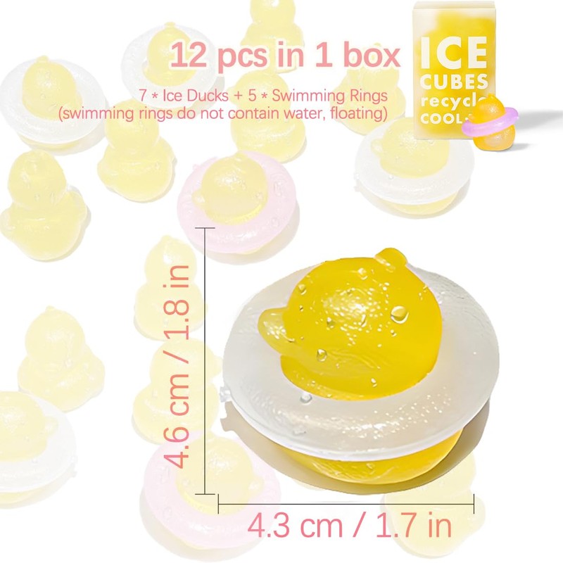 Reusable Ice Cubes for Drinks, 12Pcs Colorful Duck Shape Plastic
