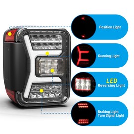 HEADLIGHTSDEPOT Gloss Black LED Tail Light Set With Sequential Turn Signal/Brake Light and Clear Lens Compatible With Jeep Gladiator JT 2020-2024