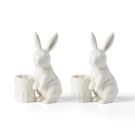Lenox 897943 Wicker Creek Bunny Candle Holders, Set of 2, Easter Home Decor