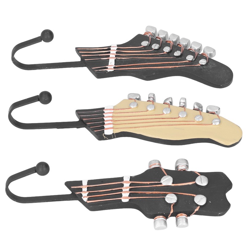 3pcs Wall Hooks Decorative 25kg Load Guitar Shape Environmental Resin