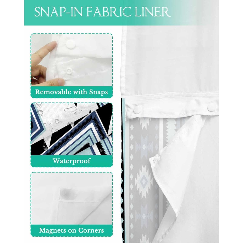 No Hook Waterproof Shower Curtain, Blue Curtain Liner Set, Western