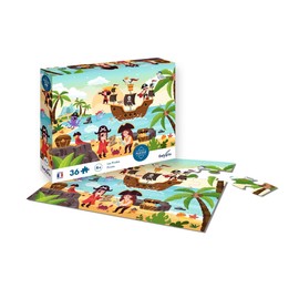 Calypto 3907604 Pirates, 36-Piece Puzzle with Soft Touch, Children's Puzzle with Large Pieces and Velvety Surface Including Puzzle Poster, for Children from 4 Years, Pirate Ship, Reproduction