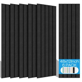 BUBOS 6 Pack Large Acoustic Panels,48x12Inch SoundProof Panels for Walls,Self Adhesive Acoustic Wall Panels,Decorative Sound Panels for Home Studio Office,Black