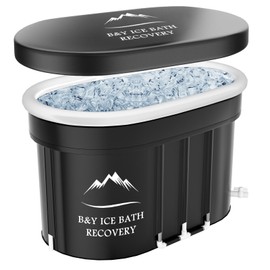 B&Y Oval Ice Bath Tub, Foldable Bathtub for Athletes, Portable Cold Plunge Tub - 118 Gal Capacity for Cold Water Therapy at Home Outdoor Gym (Black, 118 Gal)
