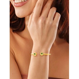 FOCALOOK Offener Damen-Armband, vergoldet mit 14 Karat Gold, verziert mit falscher Peridot, Armreif verstellbar, mit Geburtsstein August