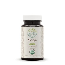 HerbEra Sage 60 Capsules, 500 mg, USDA Organic Sage (Salvia officinalis) Dried Leaf (60 Capsules)