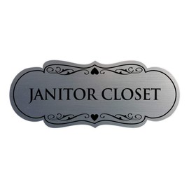 Signs ByLITA - Señal de clóset, diseño de Janitors, Brushed Silver, Small (2" x 5")