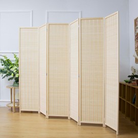 Pawlabay 6 Panel Room Divider Screen,5.6 FT Tall Bamboo Room Divider Folding Privacy Screen,Freestanding Room Divider for Room Seperation,Beige