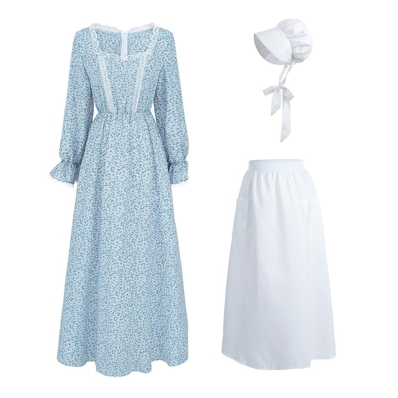 CR ROLECOS Womens Pioneer Dress Floral Prairie Dresses Lace Pilgrim