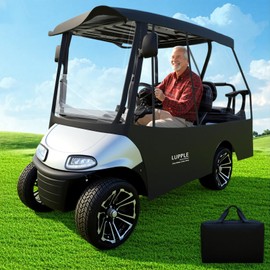 4 Passenger Golf Cart Enclosure for EZGO TXT RXV – Short Roof 59" Rain Cover, 2+2 Seater Winter Weather Protection with 600D Waterproof Windproof Oxford & 4-Sided Clear PVC Zippered Doors (Black)