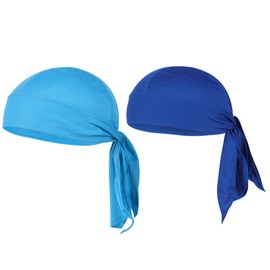 2 Pack Koolip Sweat Wicking Beanie Cap Hat Pirate Hat Bandana Head Wrap for Men and Women,Cooling Cap Cycling Motorcycle Head Wrap Bandana (dacron, Sky Blue+Treasure Blue)