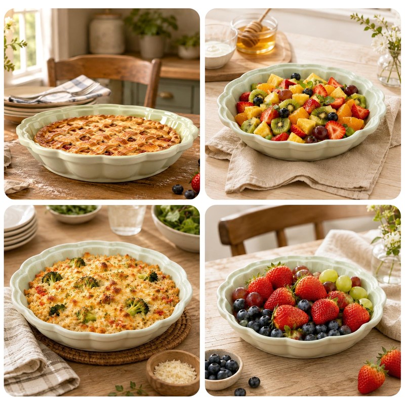 ZEBERBO 10.2 Inch Ceramic Pie Pan, Fluted Deep Pie Dish,