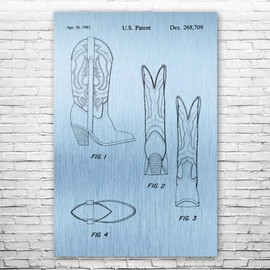 Cowboy Boot Poster Print, Cowboy Gifts, Western Decor, Farmer Gift, Rancher Gift, Shoemaker, Cobbler Gift, Footwear Art Blue Steel (11 inch x 17 inch)