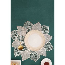 Hosoncovy 4 Pack PVC Placemats Lotus Placemats Waterproof Oilproof Table Placemats Set of 4 Decorative Placemats for Home Table Wedding Party (Gold)