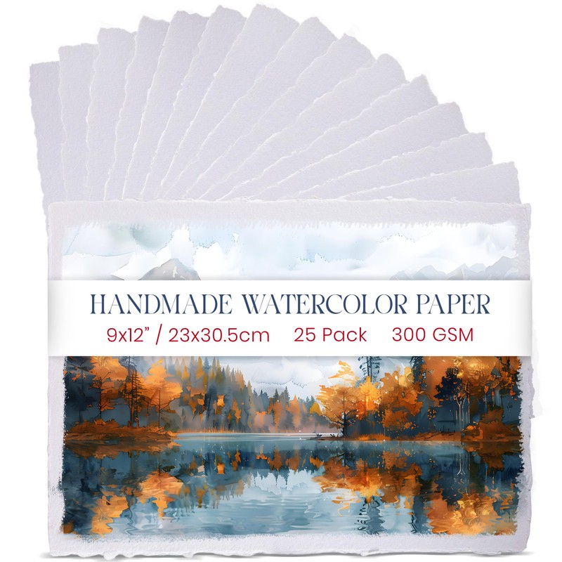 Thick Handmade A5 Size Watercolor Paper with Deckle Edge -