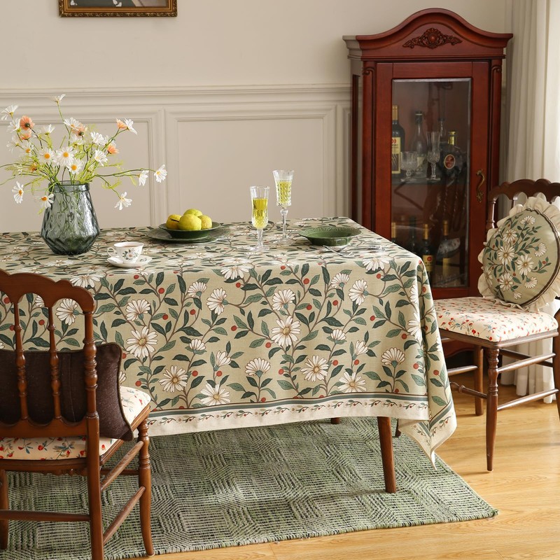 ISAENNE French Tablecloth, Linen/Polyester Blend, Rectangular, 118" x 67", Brune,