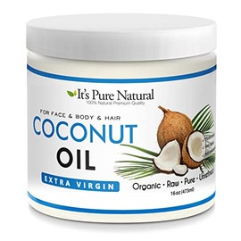 It's Pure Natural Aceite de Coco Crudo Sin Refinar Orgánico Extra Virgen(16Oz) para La Piel, El Cabello, Las Cutículas, El Cuero Cabelludo y Los Pies | Hidrata y Nutre La Piel | Uso En Masaje, Portado