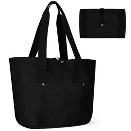 Outplea 18L Faltbar Handtasche Damen, Wasserdichte Tote Bag Strandtasche Klein, Wasserdichte Shopper Tasche für Uni, Arbeitstasche für Büro, Schwarz