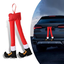 Fogfar 1 PC Car Trunk Christmas Decoration Accessories, Christmas Plush Decorative Leg Pendant, 19.29" x 9.84" Clip-on Trunk Hanging Decoration, Universal for Most Cars (Red)