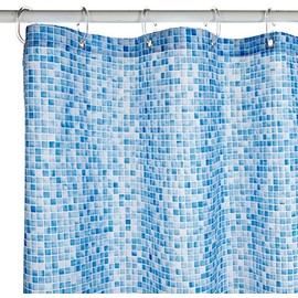 Croydex Blue Swimming Pool Mosaic Textile Shower Curtain with Hygiene 'N' Clean
