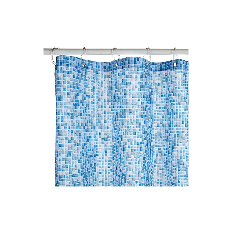 Croydex Blue Swimming Pool Mosaic Textile Shower Curtain with Hygiene
