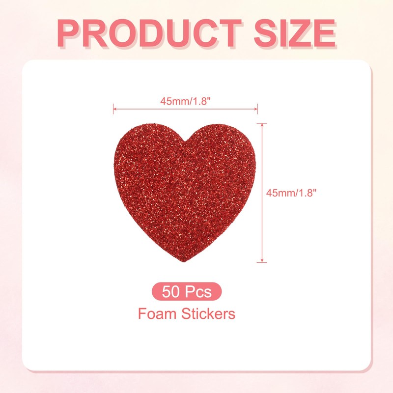 PATIKIL 1.8"x1.8" Heart Foam Stickers, 50Pcs EVA Self Adhesive Glitters