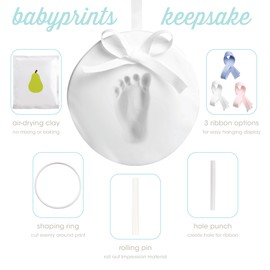 Pearhead Newborn Gift Set, Gender-Neutral Baby Gift Box, 7 Wooden Monthly Milestone Discs, White Babyprints Clay Kit for Handprint or Footprint, Unisex, Boy or Girl