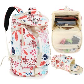 JYColofex Floral gym duffel bag backpack, fashion wrestling bag,with shoe compartment, 4 kinds of back method waterproof travel sports walking laptop Lightweight (A-Floral sea Salt White)