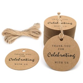 G2PLUS G2PLUS Thank You for Celebrating with Us Tags, 2.2'' Original Design Kraft Paper Gift Tag,100 PCS Thank You Present Tags with String for Gift Wrap,Wedding,Baby Shower, Holiday Party Favor (Brown)