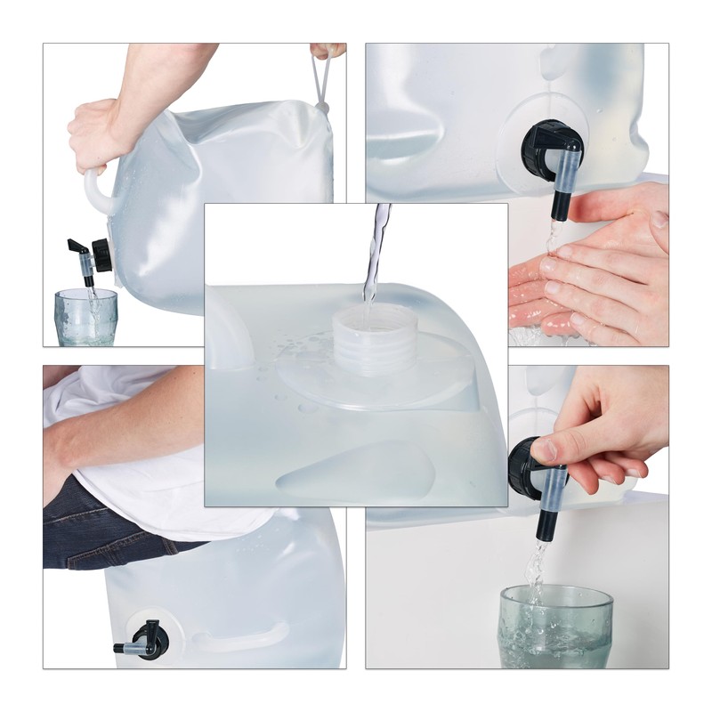 Relaxdays, Transparent/Black Foldable Water Canister, Set of 4, 5 L,