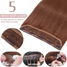 22 inch One Piece Clip in Human Hair Extension 100% Remy #33 Dark Auburn Real Hair Pieces for Women 3/4 Full Head Straight Invisible (55g)