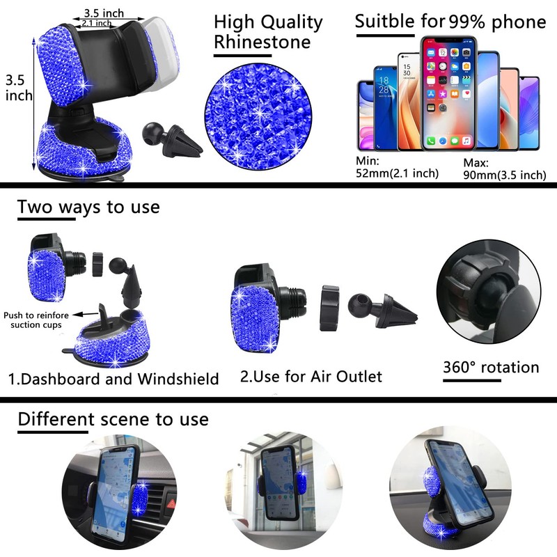 NBTEPEM 27 PCs Blue Bling Car Accessories Set for Women,