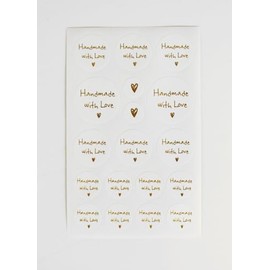 MegaCrea DIY Stickers Round White Gold Handmade with Love 2 x 5 cm x 72 Pieces