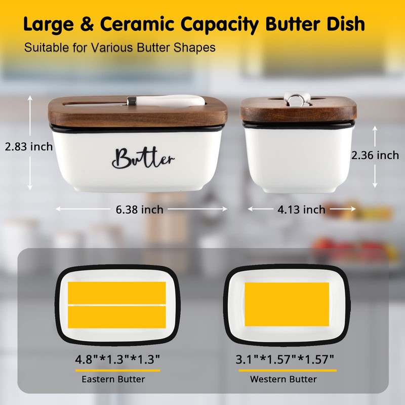 Ceramic Butter Dish with Lid and Knife for Countertop, Airtight