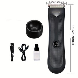 Electric Groin Hair Trimmer, Waterproof Wet/Dry Body Clippers, Standing Recharging Base Ultimate Male Body Hair Razor, Winter & Christmas Gift, Stocking Fillers, New Year Gifts - Color: Jet Black, Specification: one-size