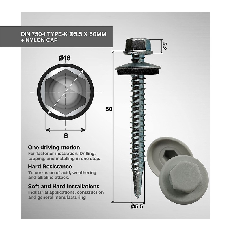Doja Industrial Self-Tapping Screws 5.5 x 50 + M8 Cover