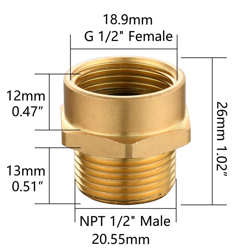 Tecmolog Brass Pipe Fittings Connector G 1/2 Female Thread (Metric
