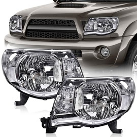 ALLGOOD Headlights Assembly Compatible with Toyota Tacoma 2005 2006 2007 2008 2009 2010 2011 Bumper Front Headlamp Clear lens Chrome Housing Clear Reflector